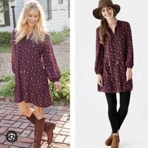 Matilda Jane Women's Bohemian Mini Dress Deep Red Wine And Floral Size Large